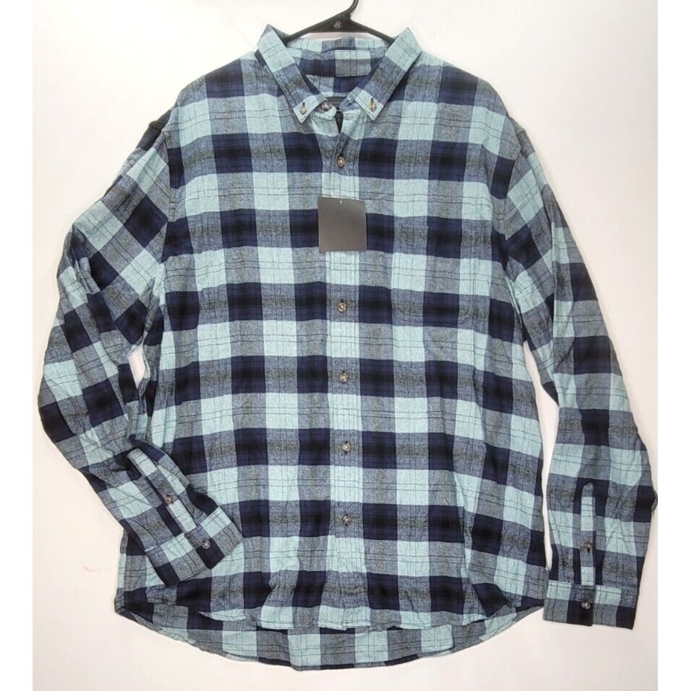 14th & Union Shirt Mens Sz 2XL Long Sleeve Button Up Plaid Flannel Blue